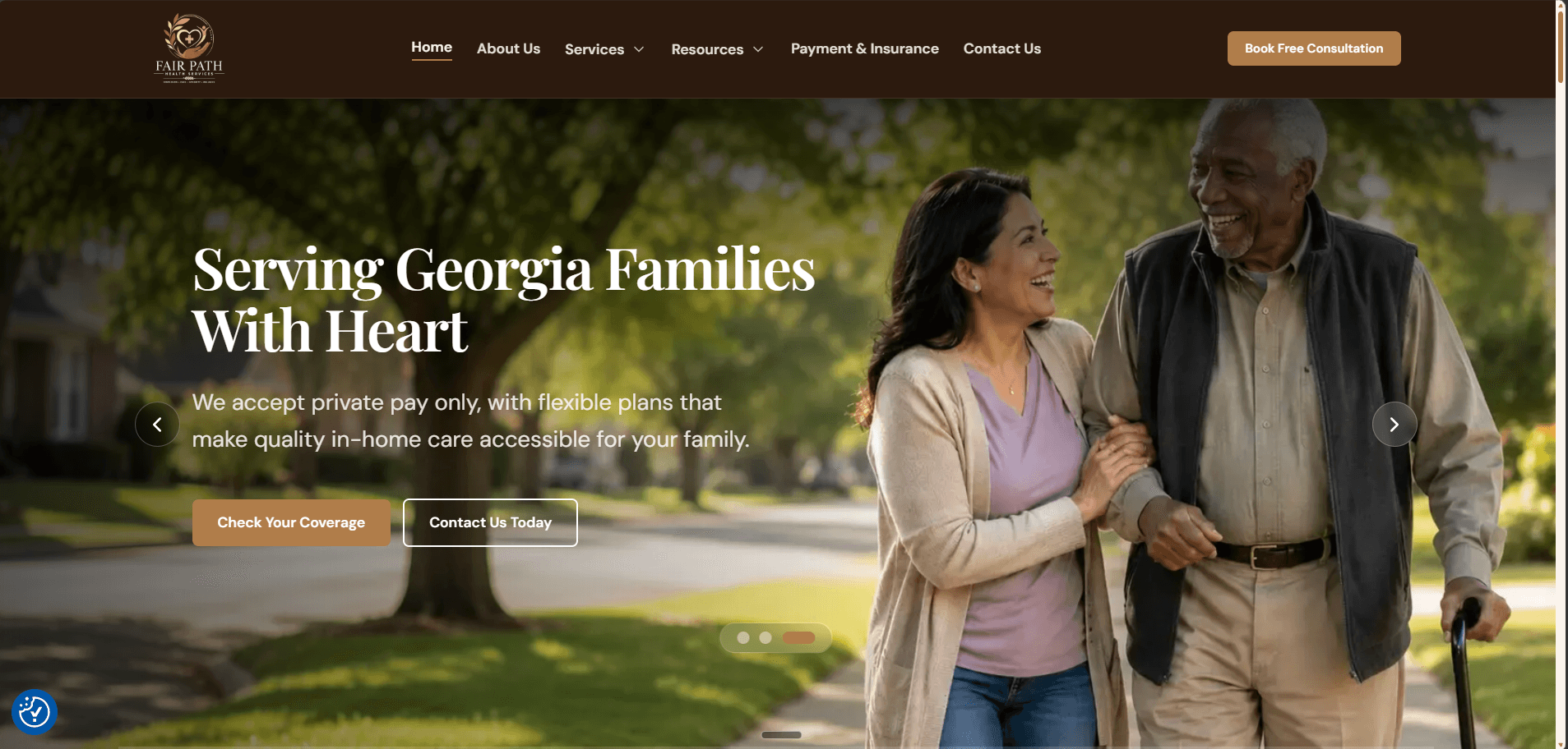 Fairpath Healthcare website scrolling through the hero and service sections